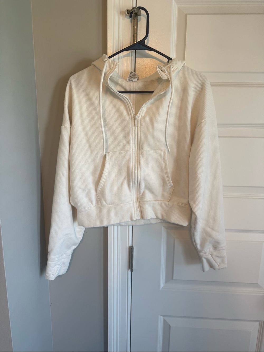 Women's Cream Zip-Front Hooded Sweatshirt